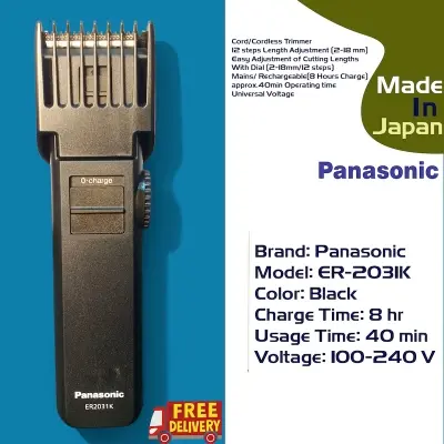 Picture of Panasonic ER-2031K Rechargeable Hair & Beard Trimmer – Cord/Cordless 12 Length Settings (2-18mm), Black