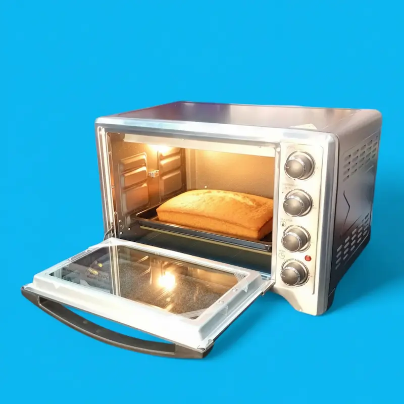 Picture of Miyako MT-35RCL Electric Oven in Bangladesh-35-liter capacity, 1600W power, non-stick cavity, rotisserie grill, and convection function. Features Swiss-Alpina heating element, 60-minute timer, and adjustable temperature (100°C–230°C), Black