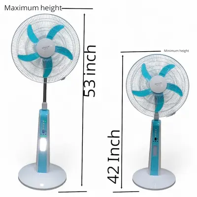 Picture of Novena 18-inch Rechargeable Tower Fan (NCF-318) with 5-speed settings, 28 LED lamp, adjustable height, oscillating design, timer function, and long-lasting battery for up to 33 hours of cooling comfort, White