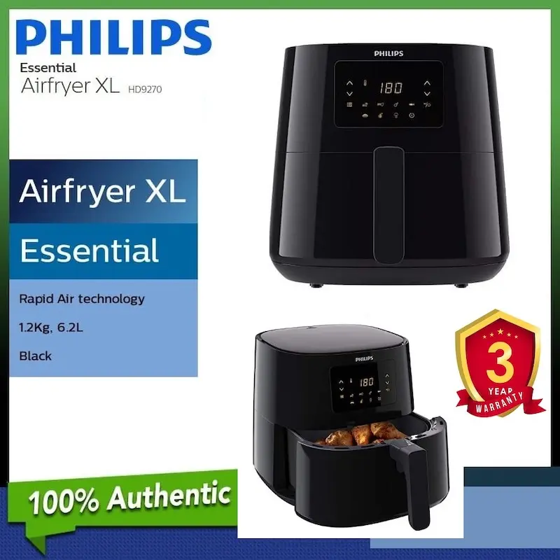 Picture of Philips Digital Display Touch Control Panel 6.2 Ltr Air Fryer XL Size HD9270, Black