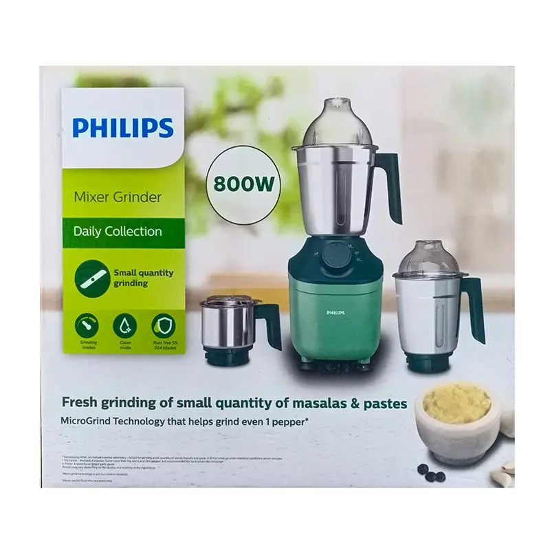 Picture of Philips 800 Watt Mixer Grinder HL7773 with 3 Stainless Steel Jars | Best Price BD, Green