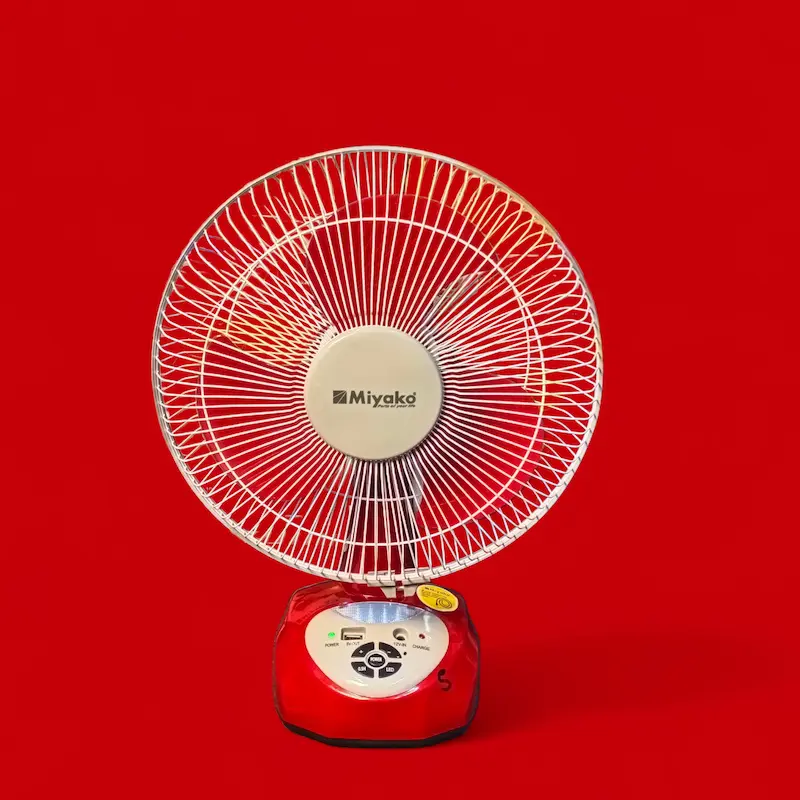 Picture of Miyako Rechargeable Fan KL-1200USB 12 Inch -90° Rotation, 100% Copper Motor, Low Noise | 10 Hour Backup, Red