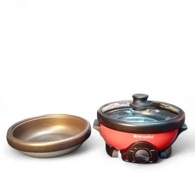 Picture of Miyako MC-250D 3L Electric Curry Cooker | 1000 Watt Double Pot | Non-Stick & Glass Lid, Red