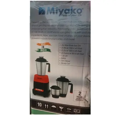 Picture of Miyako (Heavy Duty) Stainless Steel Jars Mixer Grinder, 1100W (3 in 1)., Black&amp;Red