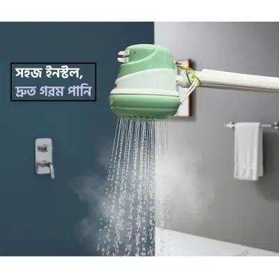 Picture of Miyako Electric Instant Hot Water Shower – With Water & Cable Connection Pipe | Quick & Safe Heating Solution, Blue & white, Off White