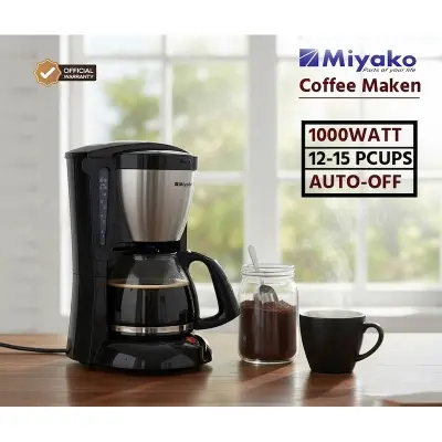 Picture of Get your perfect cup every time with the Miyako CM-327 Electric Coffee Maker. 1000W power, 12-15 cup capacity, Auto-Off safety, Keep Warm feature, and non-drip permanent filter for hassle-free coffee making, Black