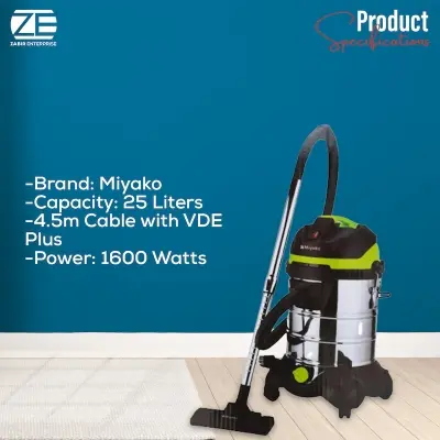 Picture of Miyako Vacuum Cleaner, MVC-1625L, (Wet/dry/Blower)., Silver-Black.