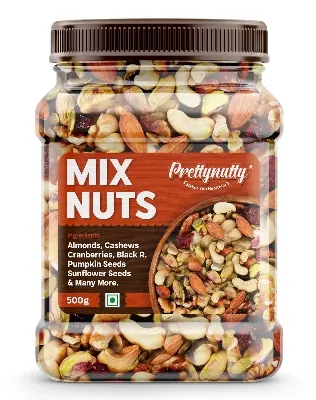 Picture of PrettyNutty Healthy Nutmix  Dried Almonds, Black Raisins, Cashewnuts, Cranberries,  & Many More 500g
