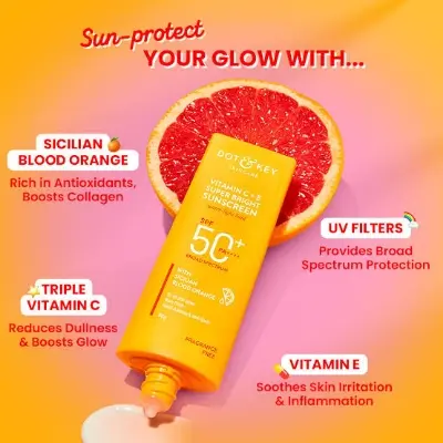 Picture of Dot & Key Vitamin C + E Super Bright Sunscreen SPF 50+++ | for Even Toned & Glowing Skin | No White Cast, WaterLight I UVA/B & Blue Light Protection 80gm - Yellow