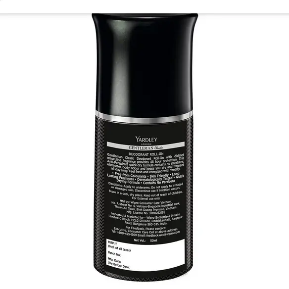Picture of Yardley London Gentleman Classic Deodorant Roll-On| 48-Hours Long Lasting Scent| Men’s Body Deodorant| Roll-On for For Men| Masculine Fragrance| 50ml