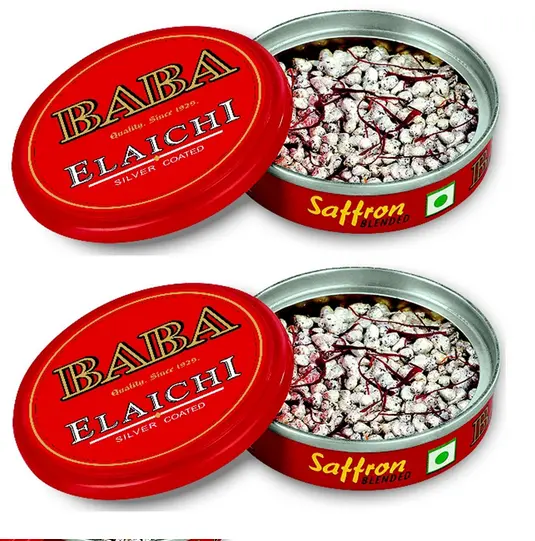 Picture of BABA ELAICHI Silver Coated Saffron Blended Elaichi - Refreshing, Exotic And Aromatic Mouth Freshener - 10Gm Tin