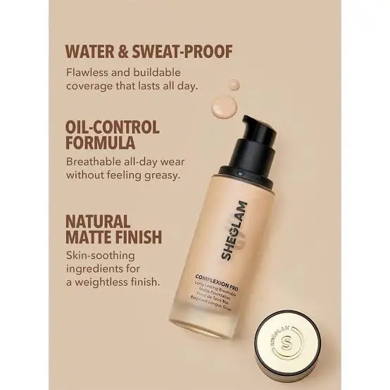 Picture of SHEGLAM Complexion Pro Long Lasting Breathable Matte Foundation - Almond-30ml - 3