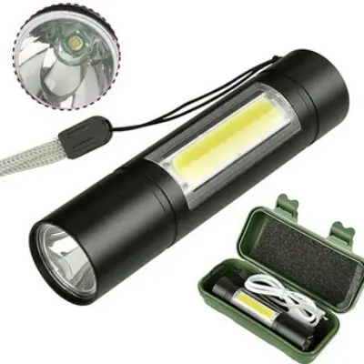Picture of রিচার্জেবল ফ্ল্যাশলাইট টর্চ led usb পোর্টেবল টর্চ 3 মোডের মিনি ক্যাম্পিং লাইটিং - torch light - Black