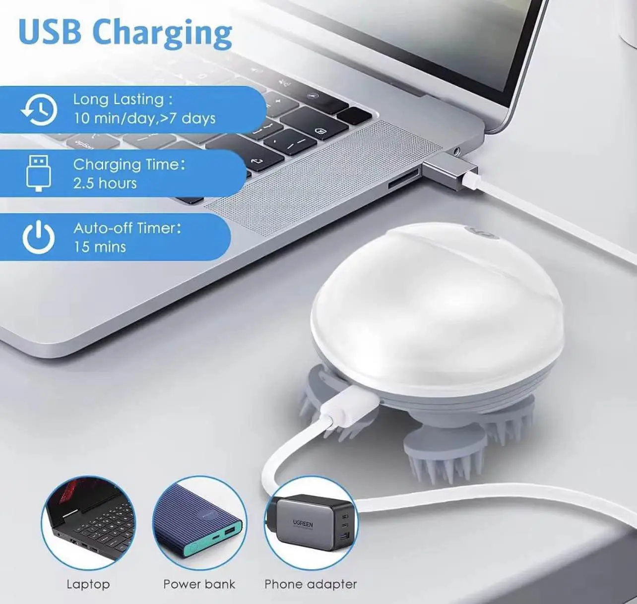 Picture of Electric Scalp Massager Portable Head Massager with Kneading 96 Massage Nodes, Handheld Head Scratcher Massager for Stress Relax and Pain Relief, Ideal Gifts for Women, Men - Multicolor