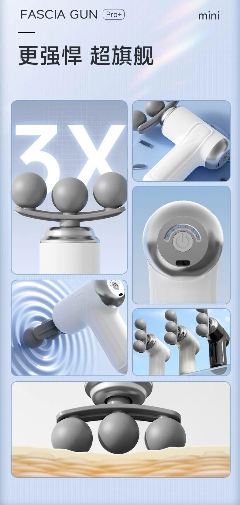 Picture of Cross-Border 3-Head Fascia Gun 9-Head Interchangeable Body Massager Deep Hitting Muscle Relaxation Shoulder, Waist and Back Massager - Multicolor