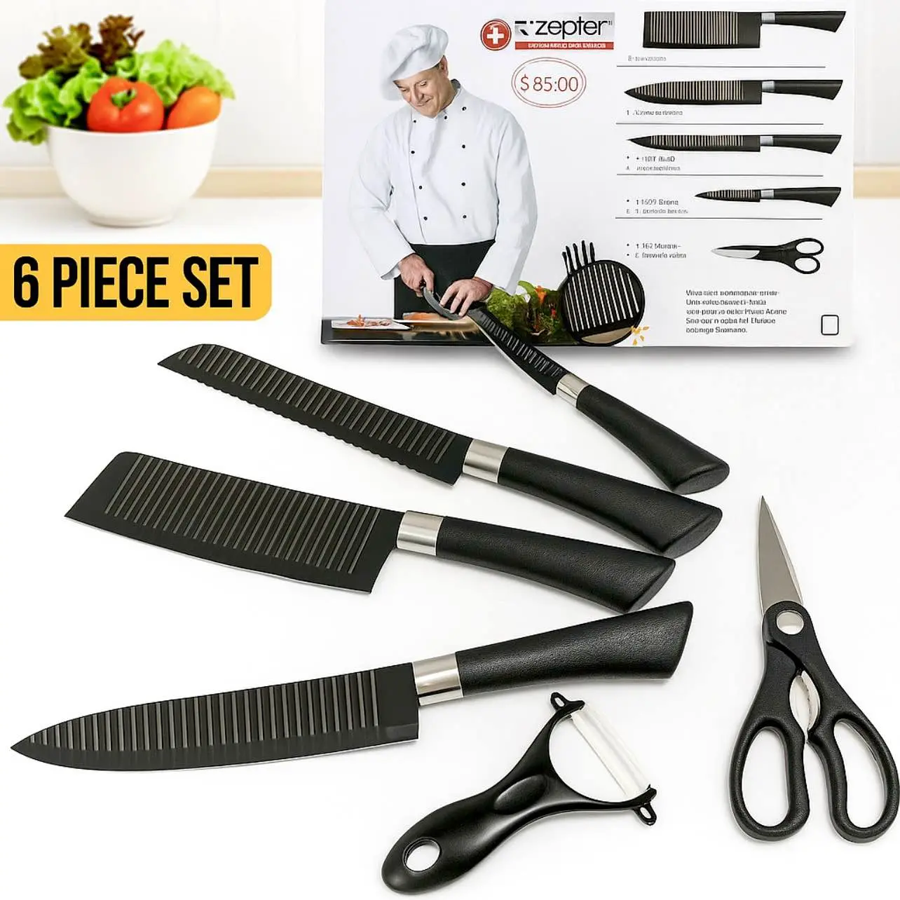 Picture of Zepter 6 Pcs Stainless Steel Kitchen Knife Set – Sharp, Durable, Premium Quality – Chef & Cooking Knives for Home & Restaurant Use - Multicolor