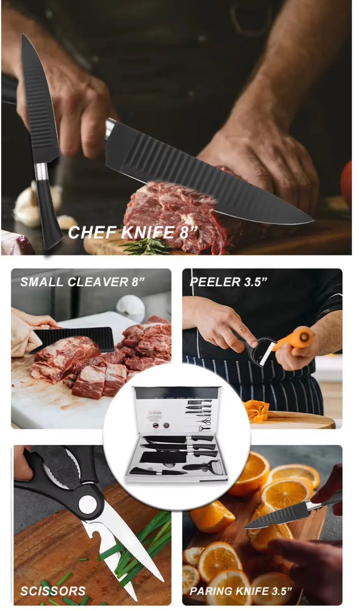 Picture of Zepter 6 Pcs Stainless Steel Kitchen Knife Set – Sharp, Durable, Premium Quality – Chef & Cooking Knives for Home & Restaurant Use - Multicolor