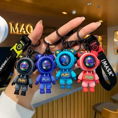 Picture of Astronaut Bears Key Chains Ring Fashion Cute Animal Bag Key ring Holder for Motor Bike Car Accessories Gift