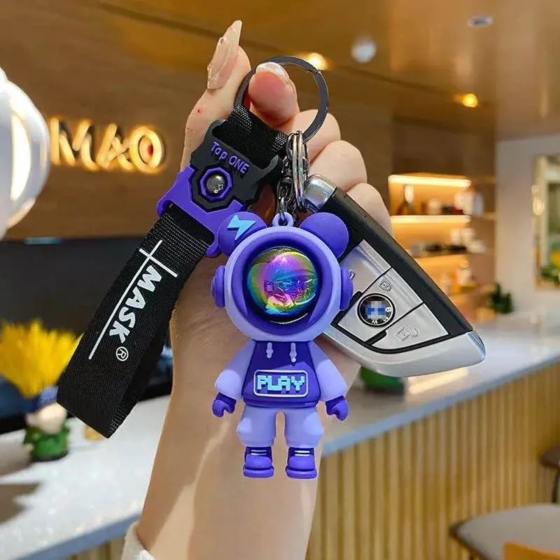 Picture of Astronaut Bears Key Chains Ring Fashion Cute Animal Bag Key ring Holder for Motor Bike Car Accessories Gift