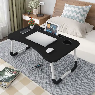 Picture of Multipurpose Portable Folding Laptop Table with Cup Holder " Multi-function and Removable Stand Folding Computer Laptop Desk Small Bed Desk Simple Dormitory Lazy Table Bed with Laptop Table with Holder Slot Portable - Multicolor
