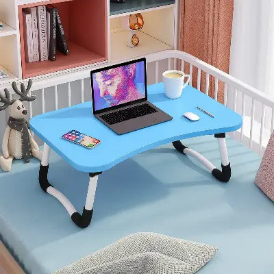 Picture of Multipurpose Portable Folding Laptop Table with Cup Holder " Multi-function and Removable Stand Folding Computer Laptop Desk Small Bed Desk Simple Dormitory Lazy Table Bed with Laptop Table with Holder Slot Portable - Multicolor