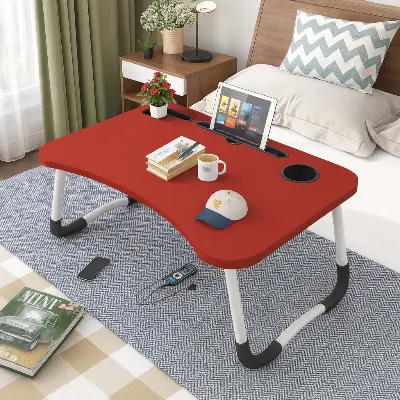 Picture of Multipurpose Portable Folding Laptop Table with Cup Holder " Multi-function and Removable Stand Folding Computer Laptop Desk Small Bed Desk Simple Dormitory Lazy Table Bed with Laptop Table with Holder Slot Portable - Multicolor