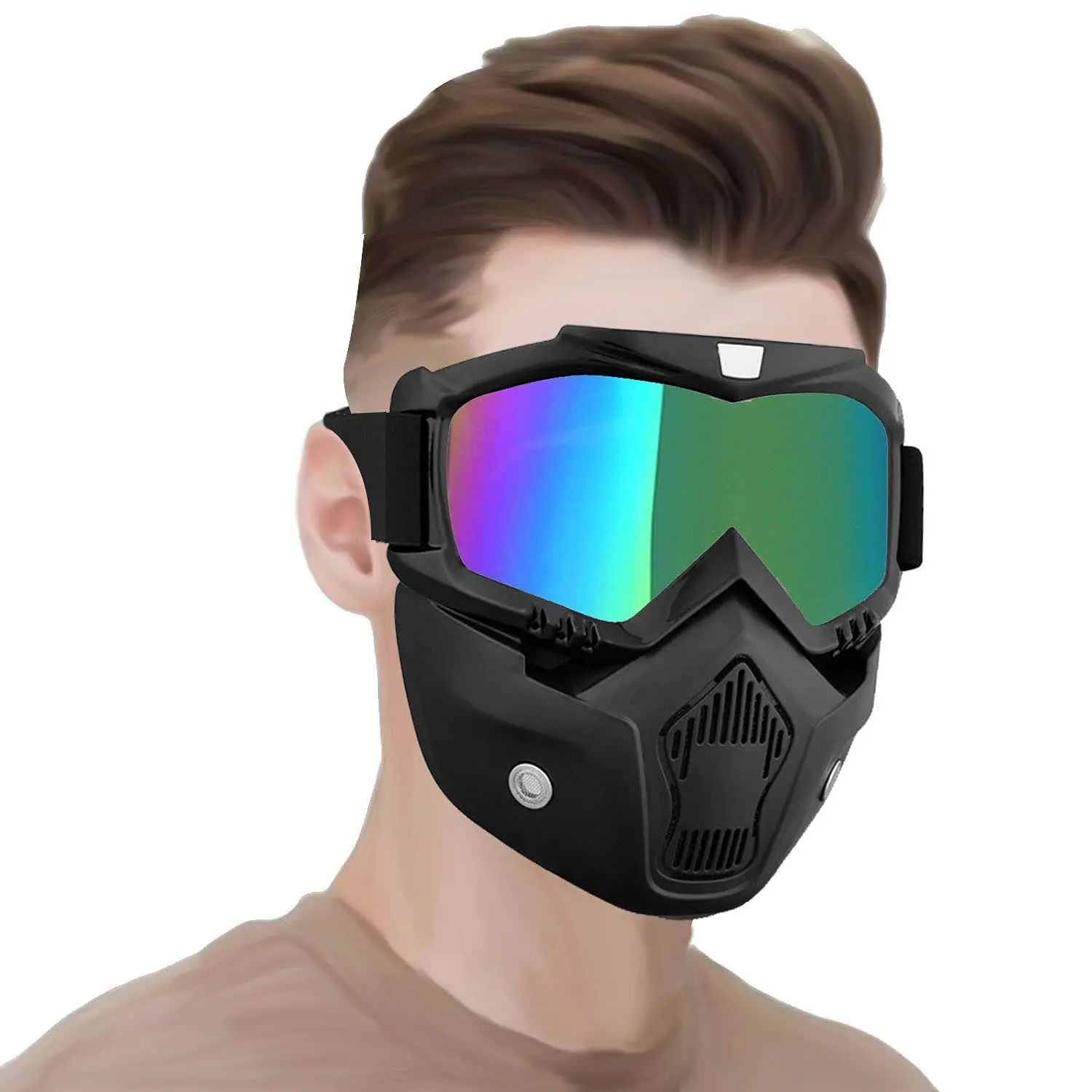 Picture of Modular Motorcycle Bike Riding Helmet. Helmet Face Cover -Reflective Multi or Mercury Glass for Biker.