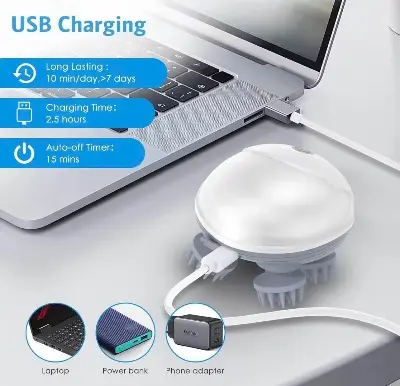 Picture of Electric Head Scalp Massager with 4 Kneading Massage Heads Body Deep Tissue Massager for Hair Growth Relaxtion and Cat Pet Claw USB Rechargable Scalp Massager Body Massage Health Care - Multicolor