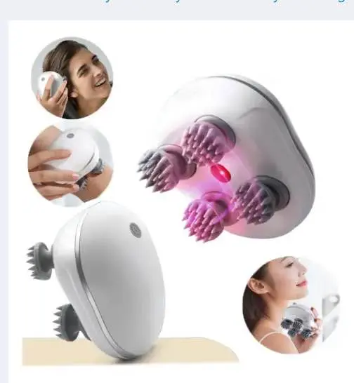 Picture of Electric Head Scalp Massager with 4 Kneading Massage Heads Body Deep Tissue Massager for Hair Growth Relaxtion and Cat Pet Claw USB Rechargable Scalp Massager Body Massage Health Care - Multicolor