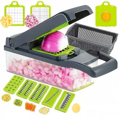 Picture of 16 in 1 Multifunction Vegetable Cutter with Squre Basket – Portable Chopper, Shredder & Grater for Quick Meal Prep - Multicolor