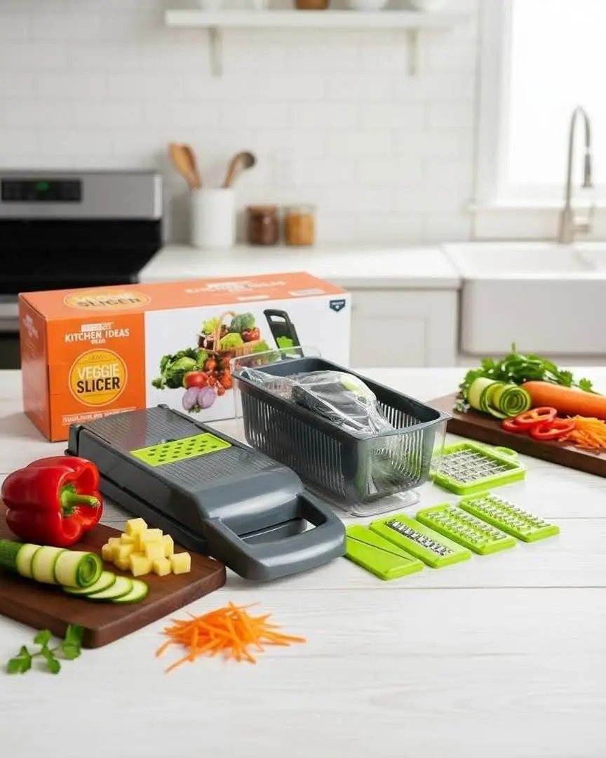 Picture of 16 in 1 Multifunction Vegetable Cutter with Squre Basket – Portable Chopper, Shredder & Grater for Quick Meal Prep - Multicolor