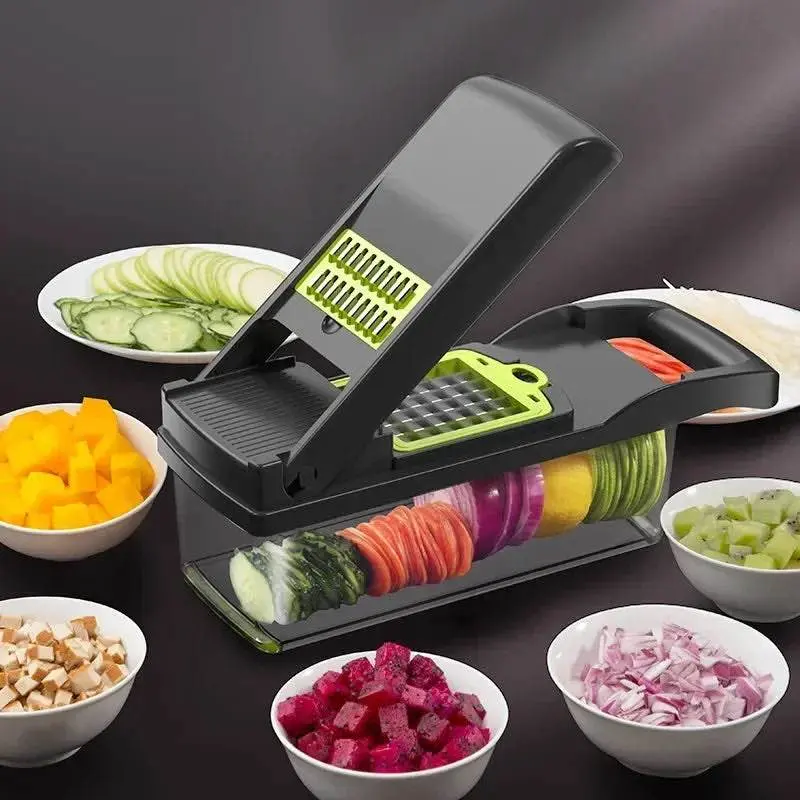 Picture of 16 in 1 Multifunction Vegetable Cutter with Squre Basket – Portable Chopper, Shredder & Grater for Quick Meal Prep - Multicolor