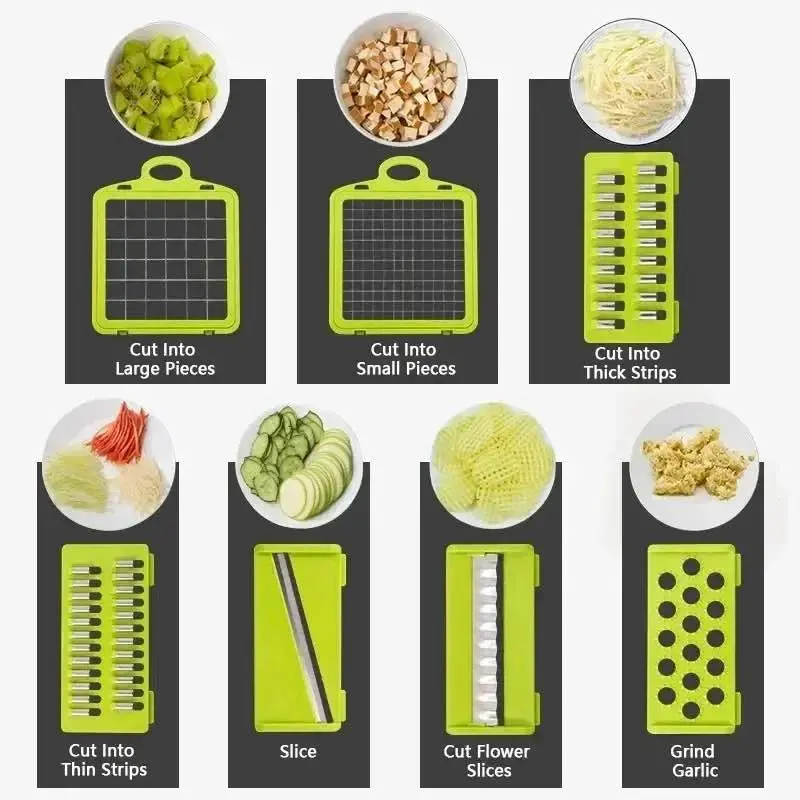 Picture of 16 in 1 Multifunction Vegetable Cutter with Squre Basket – Portable Chopper, Shredder & Grater for Quick Meal Prep - Multicolor