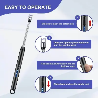 Picture of Modern Outdoor Portable Electric Kitchen Gas Lighter/Arc Lighter USB Rechargeable Long Lighter Windproof Candle Lighter Outdoor Plasma Flexible Neck (Multicolor)