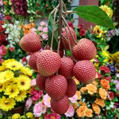 Picture of Artificial Lychee Fake Fruit Lifelike Simulation Litchi Bundle Realistic Plastic Faux Fruit Model Fruit Figurine for Shop, Car & Office Decoration