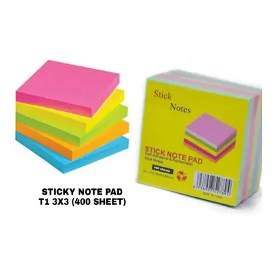 Picture of Sticky Notes 3x3 Post It Note Pad 5 Colors notepaper - 400 Sheets