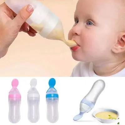 Picture of Silicone Baby Food Dispensing Spoon and Feeder, Travel Baby Training Bottle with Spoon feeder set