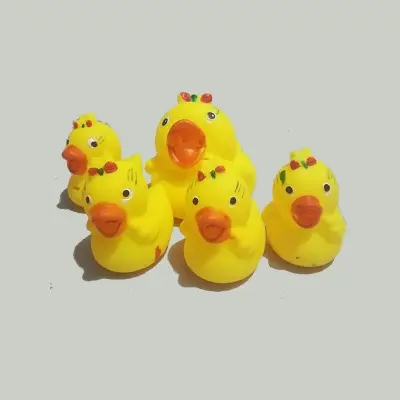 Picture of Baby Bath Water Duck Toy Sounds Tiny Mini Yellow Rubber Ducks Small Children Swimming Beach (5psc)