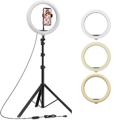 Picture of 10'' Ring Light with 7Fit Light Stand Photo Studio Camera Makeup for Smartphone YouTube Facebook live Video Black