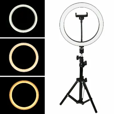 Picture of 12'' Ring Light Photo Studio Camera, Video lamp with Tripod for Smartphone Black