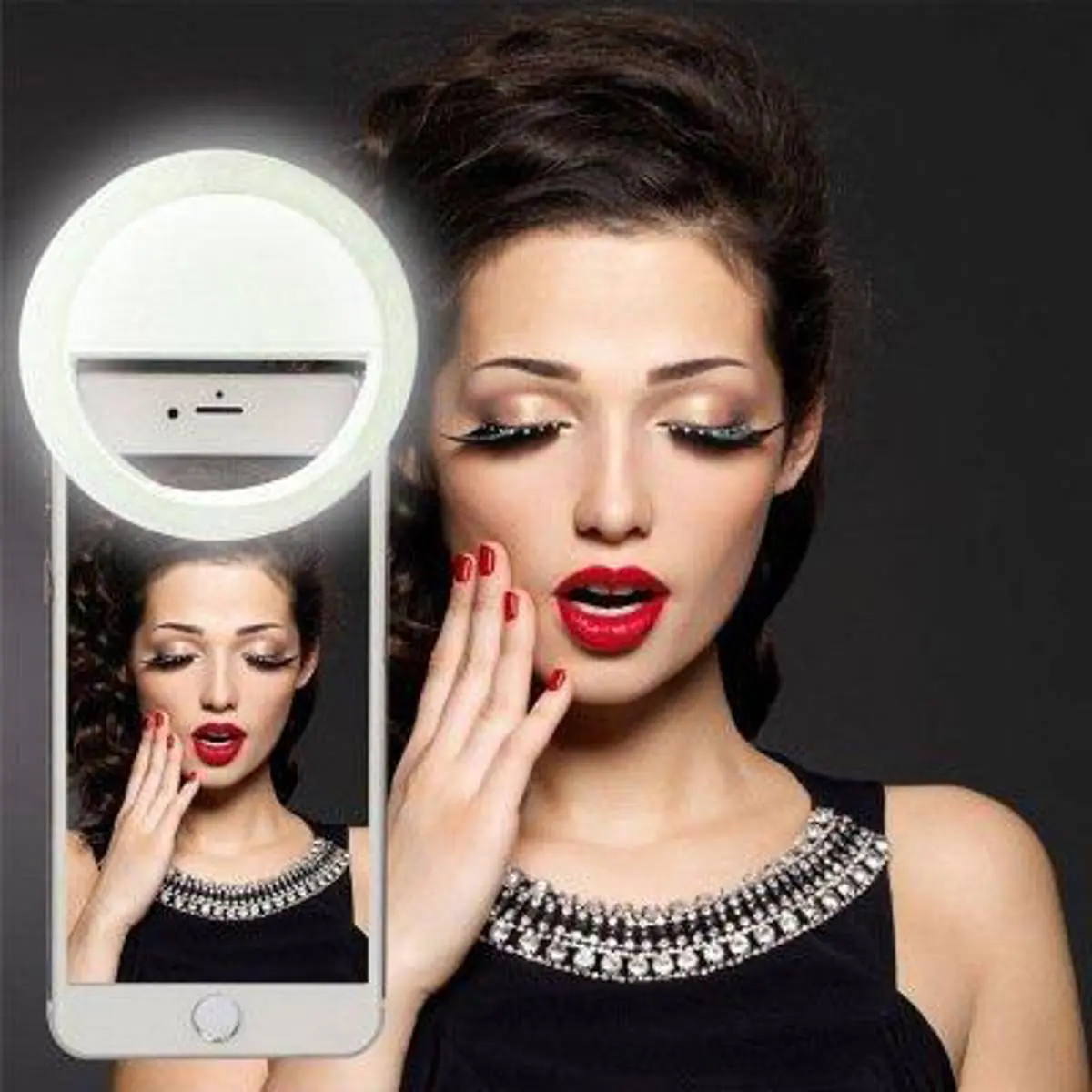 Picture of Selfie Ring Light Rechargeable Portable Mini LED Light Black