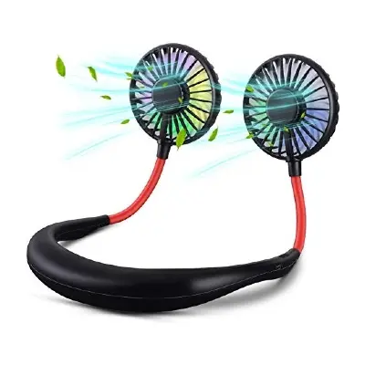 Picture of Neck Fan Mini USB Personal Fan Wearable Sport Fan USB Desktop Fan, 3 Speeds, USB Rechargeable, 360 Degree Adjustment for Kids, Home Office Outdoor Travel Multicolor