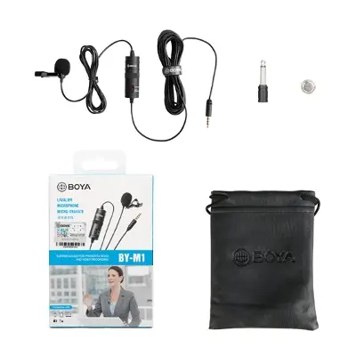 Picture of BBOYA by-M1 Lavalier Microphone for Smartphones Mobile Phone DSLR Cameras PC Interviewing Vlogging Livestreaming Black