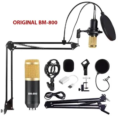 Picture of BM 800 Condenser Microphone, BM800, 800fx, XLR to 3.5mm Audio Cable, POP Filter, Anti Wind Foam, Shock Mount, Flexible Stand, Clip 
