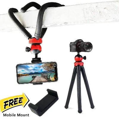 Picture of Portable Flexible and Universal Mobile Phone, Digital Single Lens Reflex Camera and Gopro Flexible Octopus Tripod 