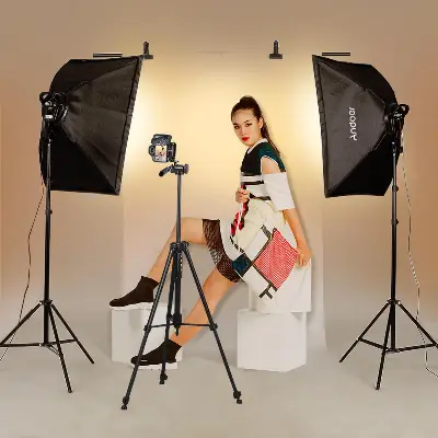 Picture of PHOTO VIDEO STUDIO LIGHTING KIT 4-SOCKET E27 LAMP HOLDER SOFTBOX LIGHT STANDS Black