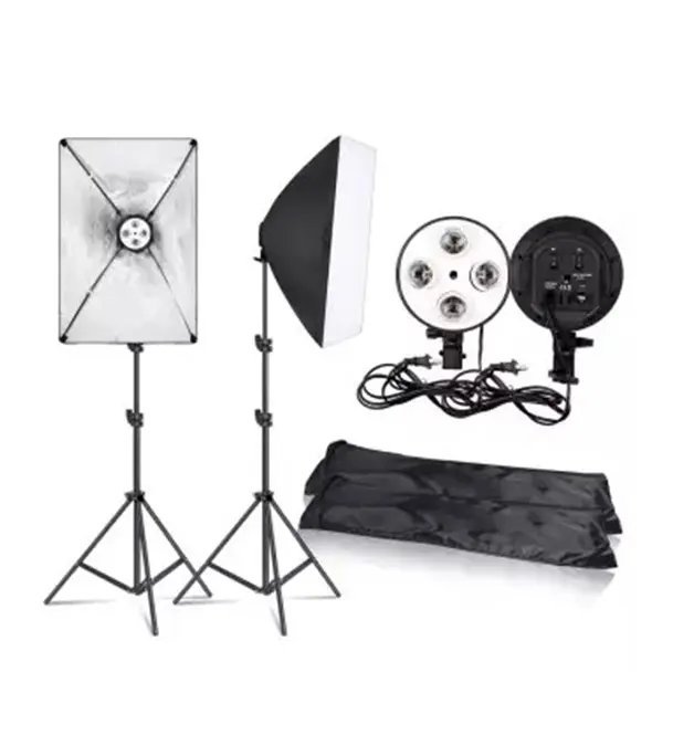 Picture of PHOTO VIDEO STUDIO LIGHTING KIT 4-SOCKET E27 LAMP HOLDER SOFTBOX LIGHT STANDS Black