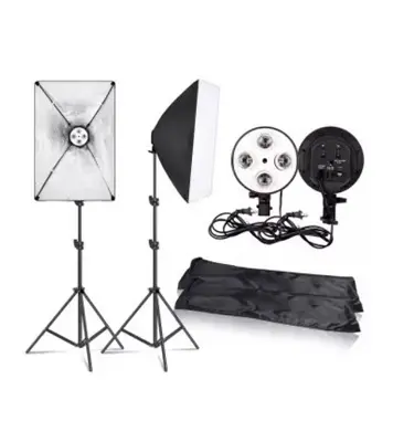 Picture of PHOTO VIDEO STUDIO LIGHTING KIT 4-SOCKET E27 LAMP HOLDER SOFTBOX LIGHT STANDS Black
