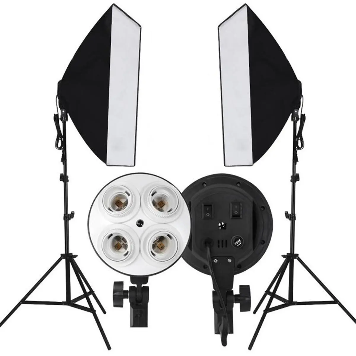 Picture of PHOTO VIDEO STUDIO LIGHTING KIT 4-SOCKET E27 LAMP HOLDER SOFTBOX LIGHT STANDS Black