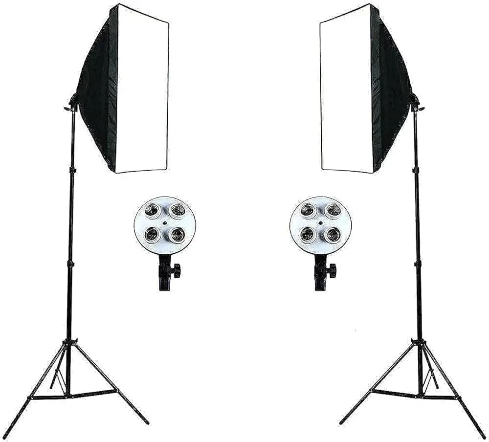 Picture of PHOTO VIDEO STUDIO LIGHTING KIT 4-SOCKET E27 LAMP HOLDER SOFTBOX LIGHT STANDS Black